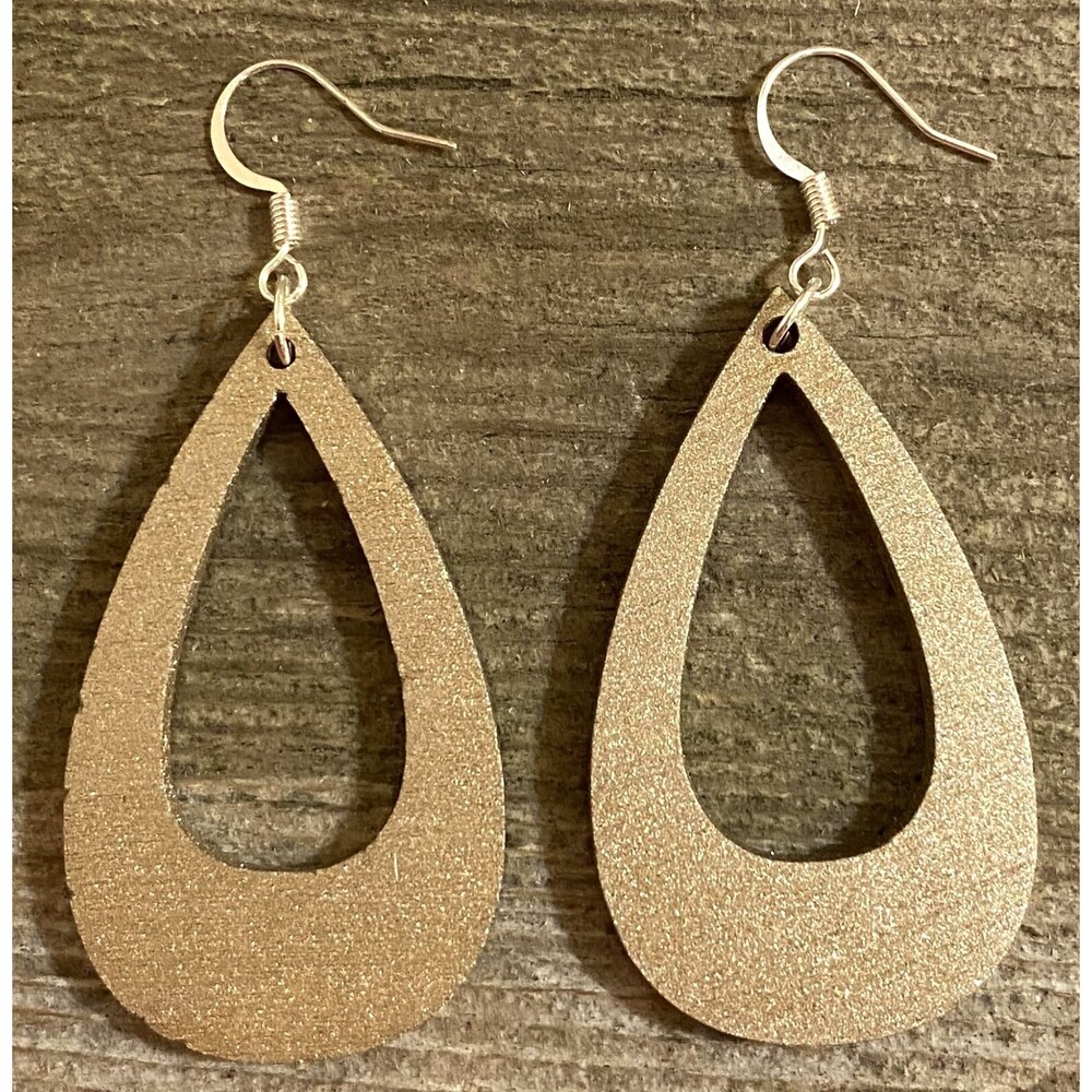 Wood Earrings - 2" x 1.63" - Offset Teardrop - Old Gold - E007-07